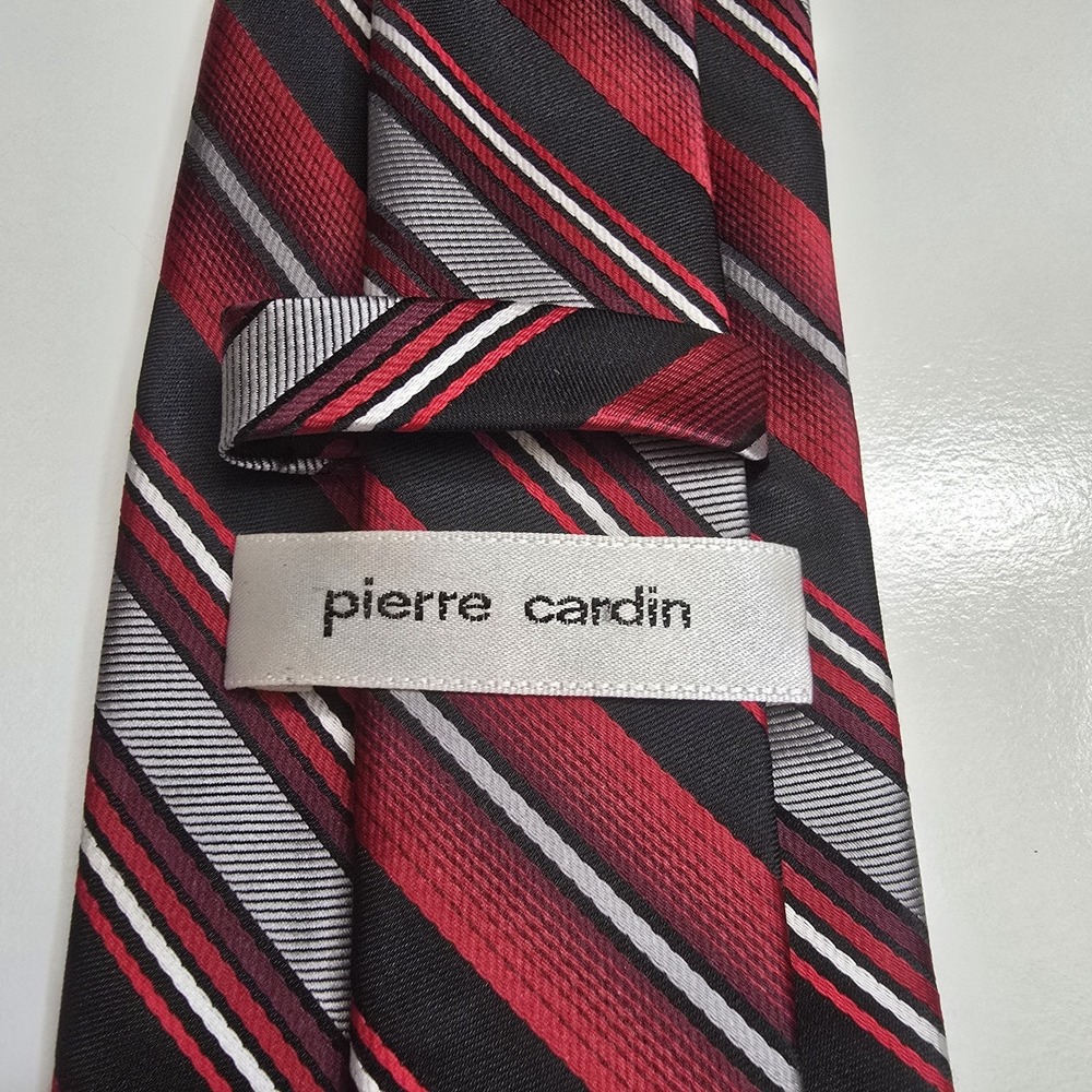 Pierre Cardin Men Neck Tie Striped Red White Valentines Standard Classic Elegant - Picture 2 of 5